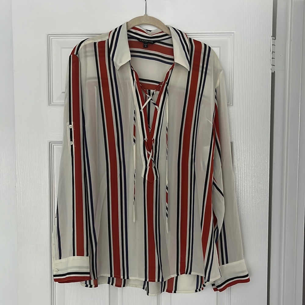 EXPRESS Striped Crisscross Blouse